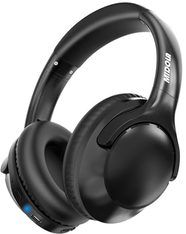 MIDOLA Bluetooth-Kopfhörer, Over-Ear-Kopfhörer, 68H, Spielzeit, 6 EQ, kabelloses Headset mit Mikrofon, HiFi-Stereo, faltbar, leicht, tiefer Bass, für Reisen, Zuhause, Büro, Handy, Schwarz