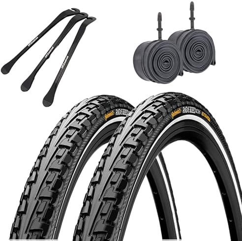 2er Set Continental Fahrradreifen Ride Tour Reflex 28 Zoll auswählbar mit Schläuchen + 3 MSZweirad Metall Reifenheber (28 x 1,60 (42-622), AV Schläuche)
