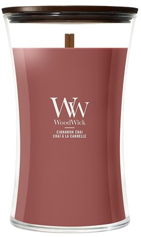 WoodWick Große Sanduhr-Duftkerze | Cinnamon Chai | mit knisterndem Docht | Brenndauer: bis zu 130 Stunden