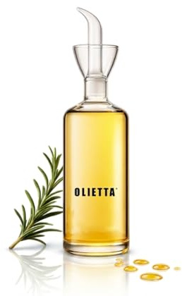 Olietta Ölflasche Tropf- und auslaufsichere aus Glas 250 ml Olivenöl flasche mit Ausgießer - Ölspender zum Ausgießen & Träufeln - Leicht zu reinigen - Öl Dosierflasche