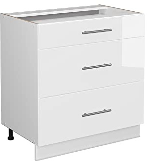 Vicco Küchenunterschrank Fame-Line, Weiß Hochglanz/Weiß, 80 cm mit 3 Schubladen, ohne Arbeitsplatte, zur Kombination mit weiteren Modulen der Fame-Line Serie