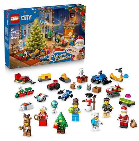 LEGO City Adventskalender 2025 - Weihnachten Spielzeug mit 24 Überraschungen - Zug, Auto & Traktor sowie 7 Minifiguren - Kalender zum Bauen - Geschenk für Jungen und Mädchen ab 5 Jahren – 60475