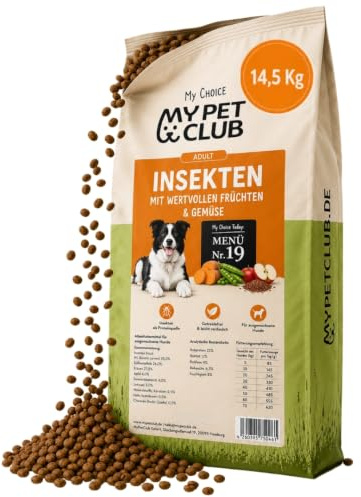 My Pet Club Insekten (1 x 14,5 kg) getreidefreies Hundefutter sensitiv I 35% Insekten Frisch I hypoallergenes Hundefutter mit Süßkartoffel purinarm
