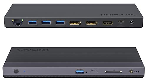 WAVLINK USB C 13-IN-1 Docking Station Triple Display mit 100W Netzteil | USB C Dock Hub,Triple Display Laptop Dock,100W Power Delivery, 2DP+HDMI, 4USB 3.0, Gigabit Ethernet, TF/SD Card Reader