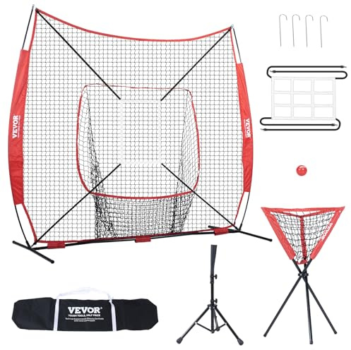VEVOR 244 x 106 x 211 cm Baseball-Softball-Übungsnetz, Baseball-Trainingsnetz, Schlagen, Fangen, Pitchen, Backstop-Baseballausrüstung mit Bogenrahmen, Tragetasche, Schlagzone, Ball, Ballsammler