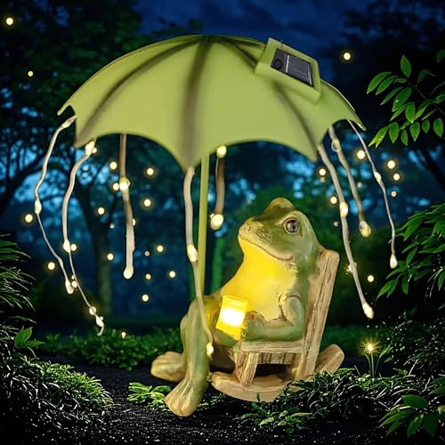 yiilead Solar Frosch Statue, solar Frosch für außen mit wasserdichte LED | Lustig Frösche EIN Schirm Figurch Garten Statue,Teich/Rasen/Haus/Für Terrasse Ornamente Geschenk für Frauen