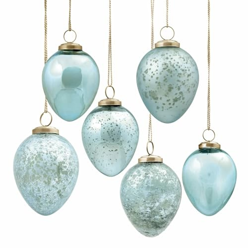 Loberon Osterei Set Cataleya | Deko Eier Ostern & Frühling | Verschiedene Muster & Strukturen | Mit Aufhängung | Aus Glas & Eisen | 6 Stück, blau