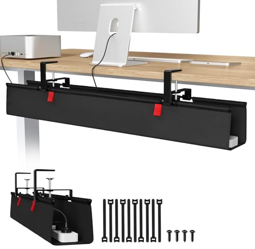 Univivi Kabelkanal Schreibtisch Ohne Bohren, 90 cm Kabelmanagement Schwarz | Klemmen-/Schraubmontage Kabelmanagement Schreibtisch, Premium Kabelwanne Flexibel Organizer, Geräumige für Büro und Zuhause