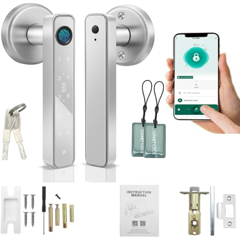 Dytabepl Smart Türschloss Fingerabdruck, Tastaturschloss mit Griff, Elektronisches Riegelschloss Per App Gesteuert, Code-Entriegelung/Touch, Intelligentes Türschloss für Haustür, Haus, Büro, Wohnung