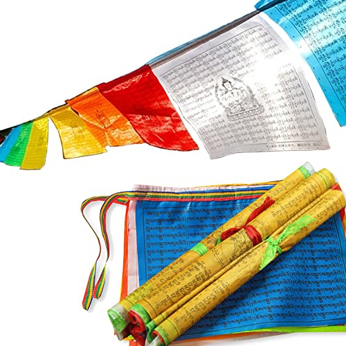 Gebetsfahnen Tibet mit,Avalokitesvara,Gandhanra Tibetische Gebetsfahnen Golddruck,Windpferdflagge,Lungta Flaggen,für Buddhistische Altäre, Meditationsräume, Außendekoration,5m lang 20 fahnen
