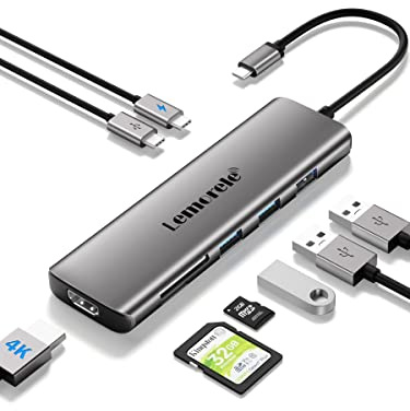 Lemorele USB C Hub – Docking Station 9 in 1 Aluminiumschale mit 4K HDMI, 3 USB 3.0, PD 100W, SD/TF, Type-C-Daten, Docking Station USB C für MacBook Air/Pro, iPad, Windows, Lenovo, Switch, Chromecast