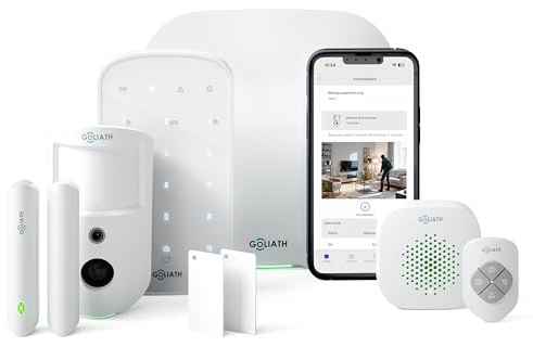 GOLIATH Basic Alarm Set, AirShield Funk 868 MHz, Alarmanlage mit Bewegungskamera, Tür- / Fensterkontakt, Innensirene, Keypad RFID, App Steuerung, Einbruchmeldeanlage Haus oder Wohnung, StarterKit