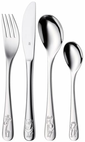 WMF Safari Kinderbesteck Set 4-teilig, Besteck Kinder Edelstahl, Kinderbesteck ab 3 Jahre, Cromargan poliert, spülmaschinengeeignet, Kids Safari, Ohne Gravur