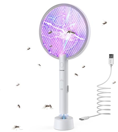 PALONE Elektrische Fliegenklatsche Insektenvernichter, 4000V Elektro Mückenklatsche UV Mückenlampe Mücken, 2 in 1 USB Elektrischer Fliegenfänger Insektenfalle mit Ladebasis