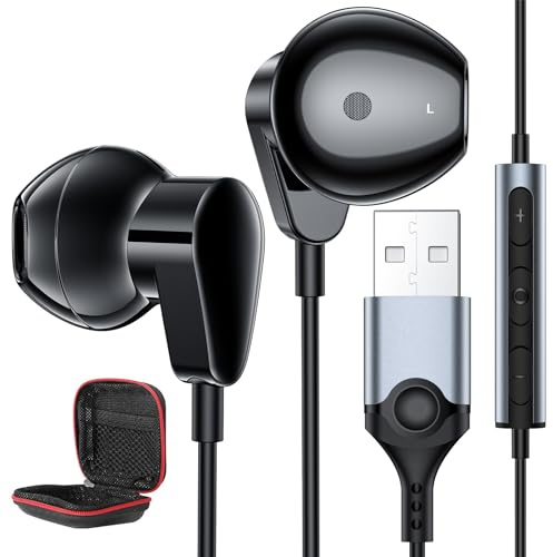 Headset USB mit Mikrofon,Leichte Gaming Kopfhörer USB,Gaming Laptop Kopfhörer PC mit Geräuschunterdrückung und Mikrofonen,In Ear Kopfhörer mit Audiosteuerung für Live-Streaming PS 4 5 Büro Chromebook