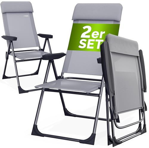 Casaria Gartenstühle 2er Set Klappbar 6-Fach Verstellbar Alu mit hoher Rückenlehne Liegefunktion Faltbar Balkon Campingstuhl Klappstuhl Hochlehner