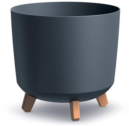 Blumentopf mit Füßen 28,5 cm – runder Pflanzkübel aus PP Kunststoff in Matt-Optik, Frost- & UV-beständig, modernes Design für Haus, Balkon & Garten, Übertopf Anthrazit