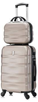 CELIMS - 2-teilige Koffersets | Handgepäckkoffer + Kulturbeutel | 55x40x20cm Handgepäck | Kleiner Leichter Koffer | Champagner