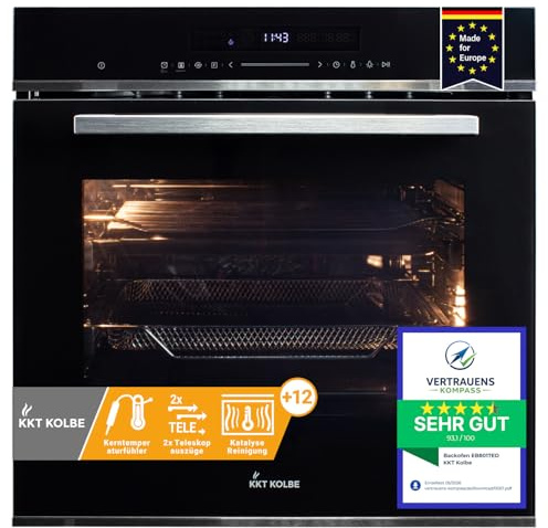 KKT KOLBE | AirFryer Einbaubackofen 60 cm schwarz mit Heißluftfritteuse | autark | 72L | 2,9kW | Katalyse | Pizzafunktion | Grill Umluft Heißluft | Timer | Edelstahl | Wärmeschutzverglasung | EB8017ED