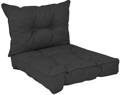 POKAR Loungekissen Stuhlkissen für Stuhl Rattanmöbel Gartenmöbel Kissen, 2er Set (1x Sitzkissen 60x60x10 cm + 1x Rückenlehne 60x40x10 cm), Anthrazit