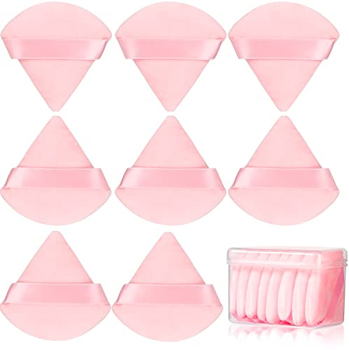 JASSINS Schwamm-Set mit 8 Stück Baumwoll-Puderquaste, dreieckig, super weich für trockenes und nasses Make-up, Concealer, lose und Körperpuder, Foundation, Rouge, Make-up-Set (Rosa)