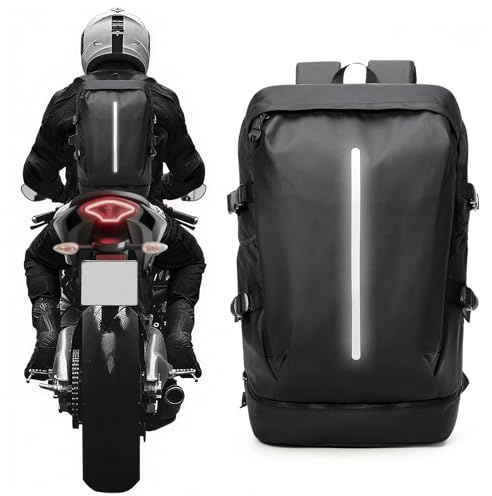 VENATIN Motorradrucksäcke Wasserdicht Helmrucksack für Herren Damen Groß Motorrad Rucksäcke Reise Rucksäcke mit Schuhfach Leicht Herren Motorradrucksack Motorcycle Backpack Schwarz