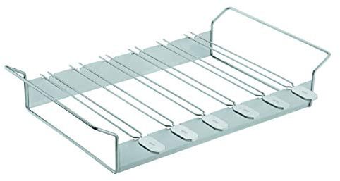 RÖSLE Halter mit Grillspießen, Aufsatz zur Zubereitung von Schaschlik und Gemüse auf Gas- und Kohlegrill, 6-teilig, Edelstahl 18/10, spülmaschinengeeignet