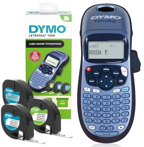 DYMO LetraTag LT-100H Beschriftungsgerät Handgerät | Tragbarer Etikettendrucker mit ABC Tastatur | mit Papieretikettenweißen & transparenten Kunststoffetiketten | Ideal fürs Büro & zu Hause
