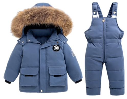 Baby Schneeanzug Winter 2 Stück Daunenjacke Mantel mit Schnee Lätzchen Hose Jungen Mädchen Skianzug Kleidung Blau 4-5 Jahre