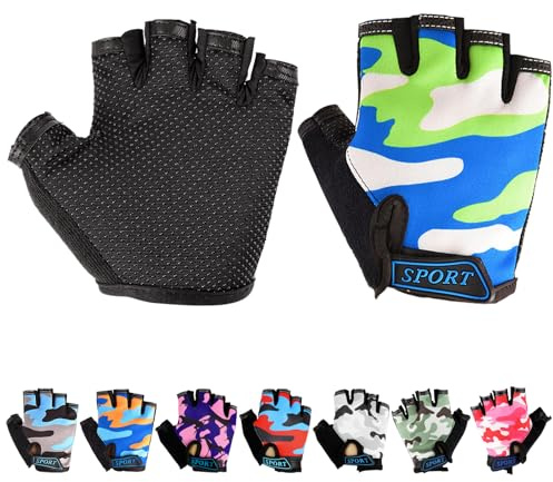 Mecmbj Fahrradhandschuhe Kinder, Handflächenschutz, Rutschfeste Handschuhe | Kinder Fahrradhandschuhe für 6-12 Jahre, Atmungsaktive Handschuhe, Sporthandschuhe Kinder für Radfahren, Spielen und Roller