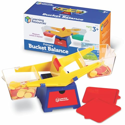 Learning Resources Behälterwaage, Ab 3 Jahren, Robuste Waage zum Messen und Wiegen von Flüssigkeiten und Feststoffen mit abnehmbaren Behältern und Staufach