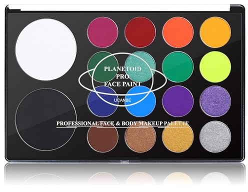 UCANBE Gesichtsfarbe 18 Farben mit Großer Weißer Schwarzer, UV Face Paint | Wasser Aktiviert Körperfarbe für Halloween schminke,Theaterschminke,Karnevalsschminke,Party Bühnen Make up