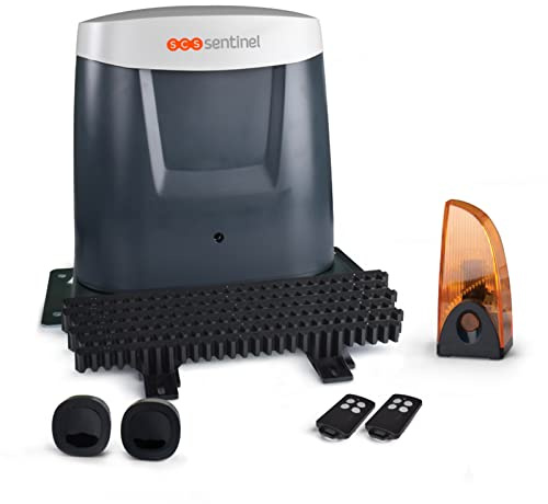 SCS Sentinel, MCO0108 Zahnstangenantrieb für Schiebetore, 24V, 2 Fernbedienungen Reichweite 50m, LED-Blinklicht, 5 Jahre Garantie, Länge 5 m, 500 Kg max, OpenGate3