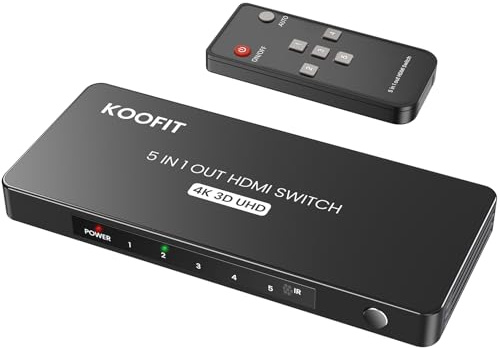 HDMI Switch 4K, HDMI Splitter 5 In 1 Out mit IR-Fernbedienung, Umschalter 5 Port Selector Box Unterstützt HDCP 2.2 HDR10 3D 18Gbps 4K 3D HDR für TV Stick HDTV Xbox