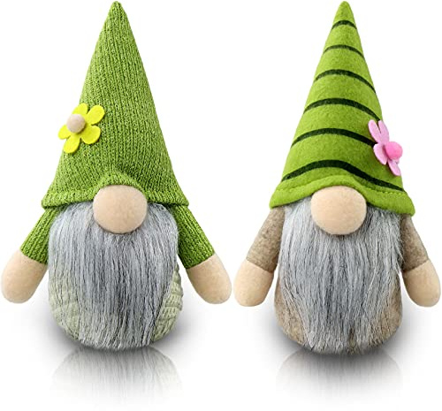 Gehydy Deko Frühling Wichtel Figuren 2er Set Blumen Frühlingsdeko Osterwichtel Deko Ostern Zubehör für Home Küche