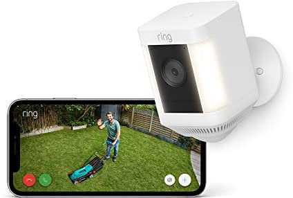 Ring Spotlight Kamera Plus Akku (Spotlight Cam Plus) | Überwachungskamera aussen mit WLAN, HD-Video, LED-Strahler, Nachtsicht, Bewegungserfassung & Sirene | Alexa-kompatible Sicherheitskamera