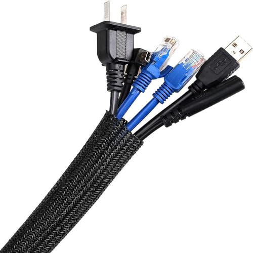 AGPTEK 3m Kabelschlauch, 12-20mm selbstschließend Kabelkanal, Flexibler gewebter Kabelmantel, Kabelmanagement für Schreibtisch, TV, Computer, PC, Kabelschutz für Hund, Katze, Schwarz