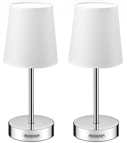 Monzana® Nachttischlampe 2er Set 32cm Stoff Grau Taupe Anthrazit Weiß Wohnzimmer Schlafzimmer Lampe Leuchte Tischlampe Nachttischleuchte Tischleuchte