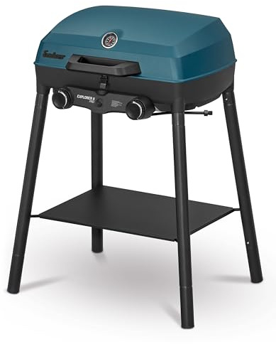 Enders® Camping Gasgrill EXPLORER II PRO, integriertes Grill-Thermometer, Grillen-, Kochen-, Backen Funktion, 2 Brenner Edelstahl, kleiner Balkon-Picknick-Grill - Aluguss-Grillwanne, #2108