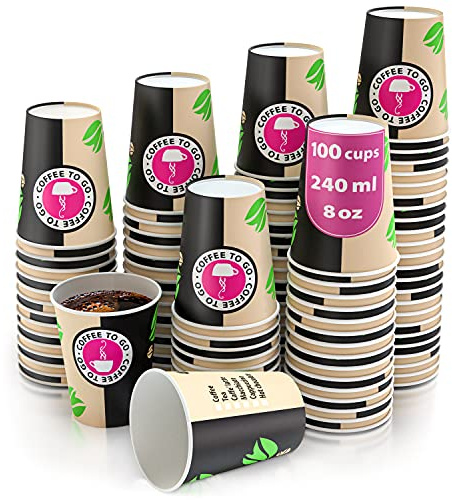 CupCup 100 Pappbecher 240ml 8 Oz Coffee to Go - Kaffeebecher to Go Zum Servieren von Kaffee, Tee, heißen und kalten Getränken