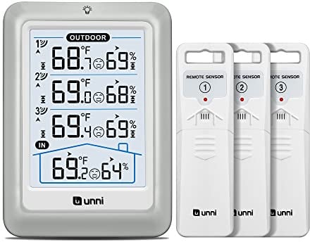 Funk Wetterstation mit 3 Außensensoren USB und Batteriebetrieb, Funkwetterstation Einstellbare °C/°F mit 100 m Reichweitensensor und 3 Verstellbare Hintergrundbeleuchtungsanzeige