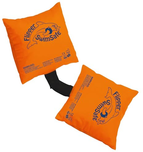 Flipper SwimSafe 1080 - Schwimmkissen für Kleinkinder aus Baumwolle, sichere Schwimmhilfe mit verstellbarem Gummiband zum Schwimmen lernen, Orange