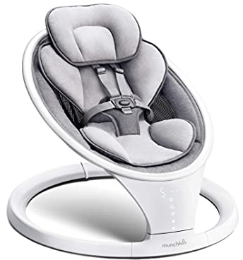 Munchkin Elektrische Babyschaukel | Bluetooth-fähige Babywippe & Schaukelstuhl | Tragbarer Schaukelstuhl mit sanfter Wippfunktion und Geräuschen | Weiß