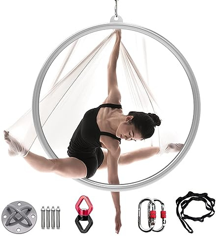 RVUEM Lyra Reifenring, Einpunkt Aerial Hoop Set, Aerial Yoga AusrüStung Aus Edelstahl, Tanz FitnessgeräTe, FüR Zuhause, Fitnessstudio, Zirkusse, Rohrdurchmesser 32 mm,A,Diameter 80cm