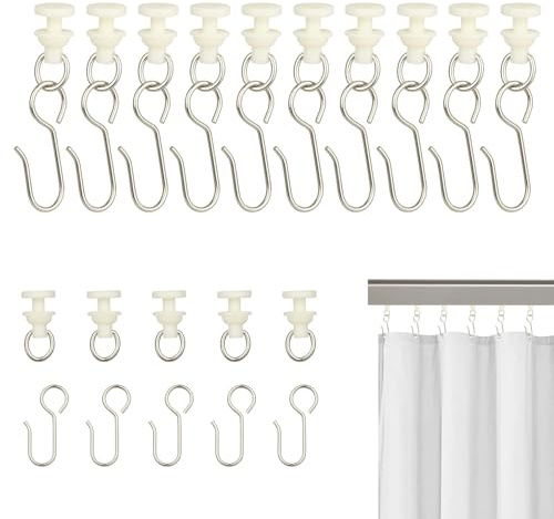 Sheryl&Rain 40 Stück Gardinenhaken Gleiter mit 40 Stück Vorhang Haken für Schienen, Gardinenröllchen für Schienen, Vorhanghaken für alle Standardschienen, Fenstervorhang & Duschvorhang Schienen