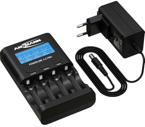 Ansmann Akku Ladegerät Powerline 4.2 Pro für AA und AAA NiMH Akkus | LCD Display, Schnellladegerät mit Einzelschachtüberwachung, Entladefunktion & Testprogramm zur Kapazitätsprüfung