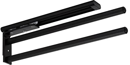 SOTECH Aluminium Handtuchhalter TED 2-armig schwarz matt (325-487 mm, ausziehbar, drehbar) Teleskop-Wandhandtuchhalter für Bad oder Küche