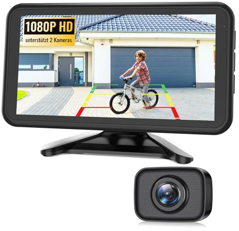 AUTO-VOX W12 Rückfahrkamera Kabellos Auto 5 LCD 1080P | unterstützt 2 Kameras, Rückfahrkameras Nachrüsten mit Stabilem Signal, IP69K Wasserdichter,Nachtsicht für AUTO LKW Wohnmobil
