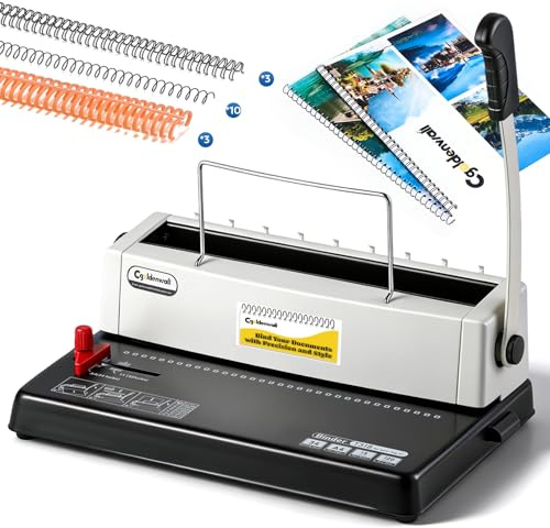CGOLDENWALL Bindegerät Spiralbindung Metall, 34-Loch, Stanzt 15 Blätter (70g), Bindet 150 Blätter(70g), 3:1 Steigung, Bindemaschine mit Starter-Kit, Spiralbindegerät für Büro und Schule Dokume, A4