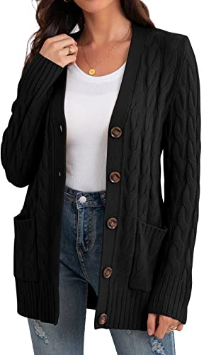 GRECERELLE Damen Strickjacke Strick Cardigan Lange Elegant Strickjacken mit Taschen mit Knöpfen Strickwaren Übergroße Pullover Strickmantel für Herbst Winter Frühling